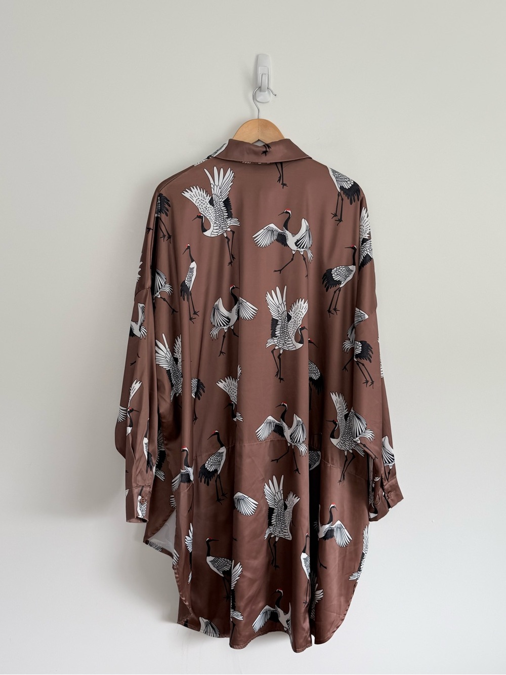 Dressed in Lala Posh Satin Shirt in Eternal Youth Cranes - Picture 13 of 13